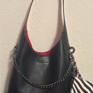 Steve Madden Black Hobo Bag with Chain Accent
